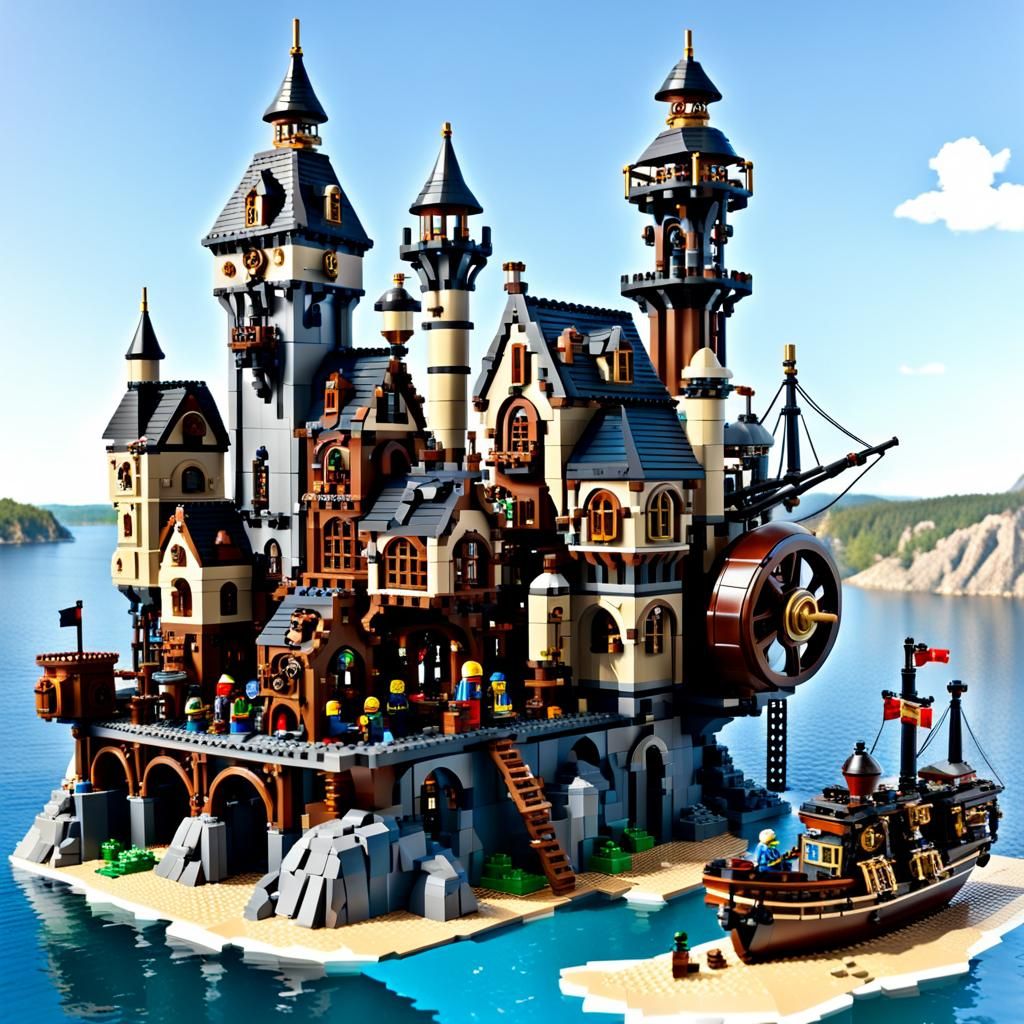Surreal Steampunk Coastal Village Unveils Majestic Castle Ov...