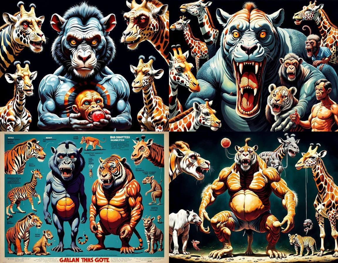 Grotesque Arabian Tiger-Human Hybrid in Surreal 1970s Horror...