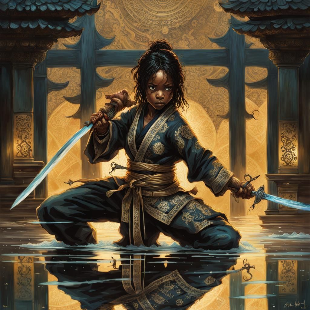 Bioluminescent Chibi Ninja Battles Reflection with Lace Art