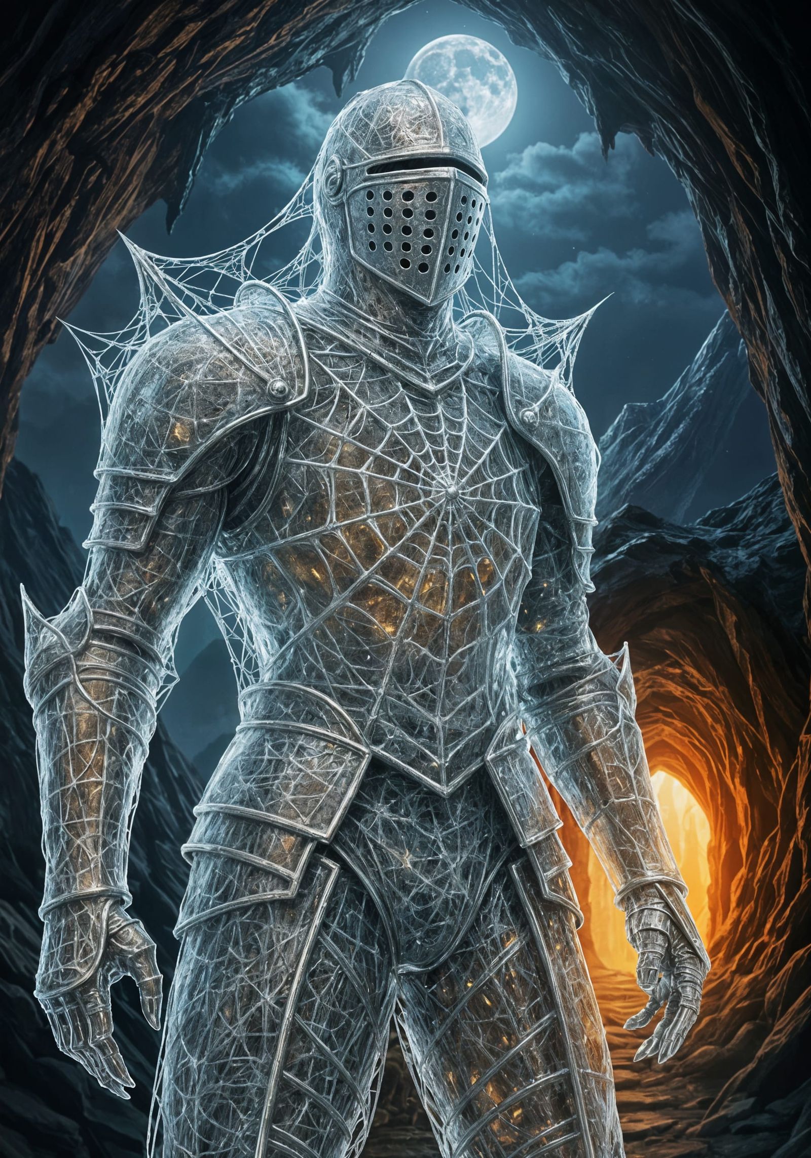 Majestic Knight Statue Woven from Shimmering Spider Silk