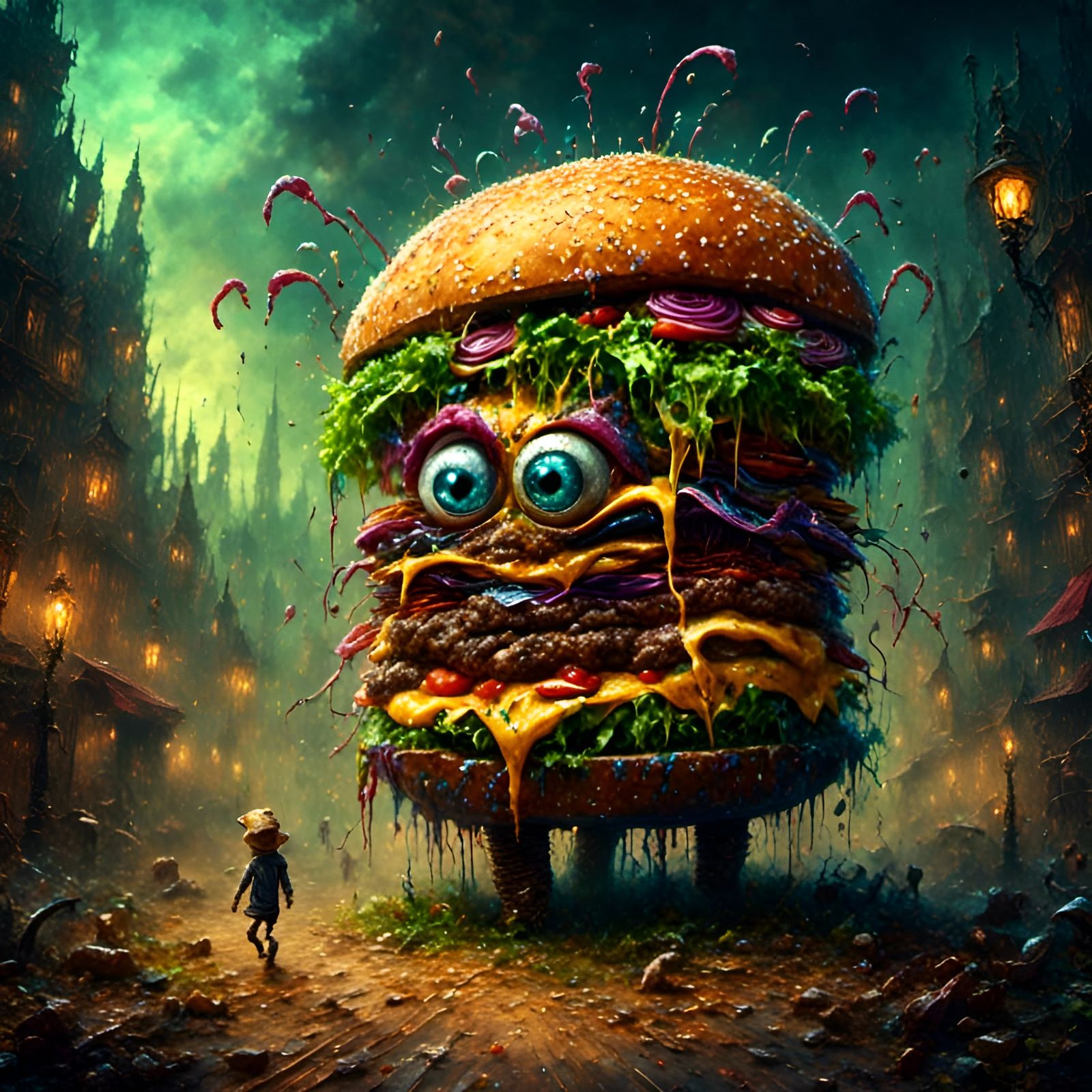 Anthropomorphic Burger Running Away: Cute and Creepy