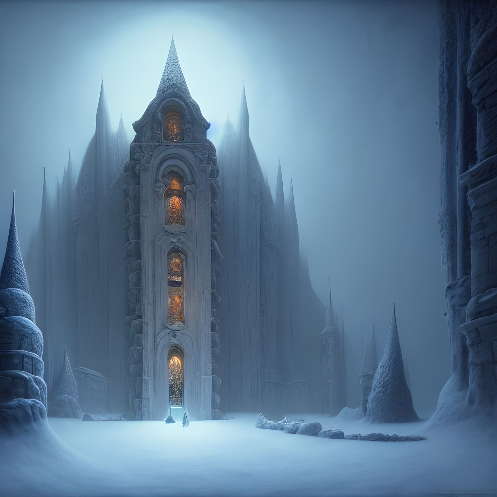 Arcane Snowy Monastery in Fantastical Digital Art
