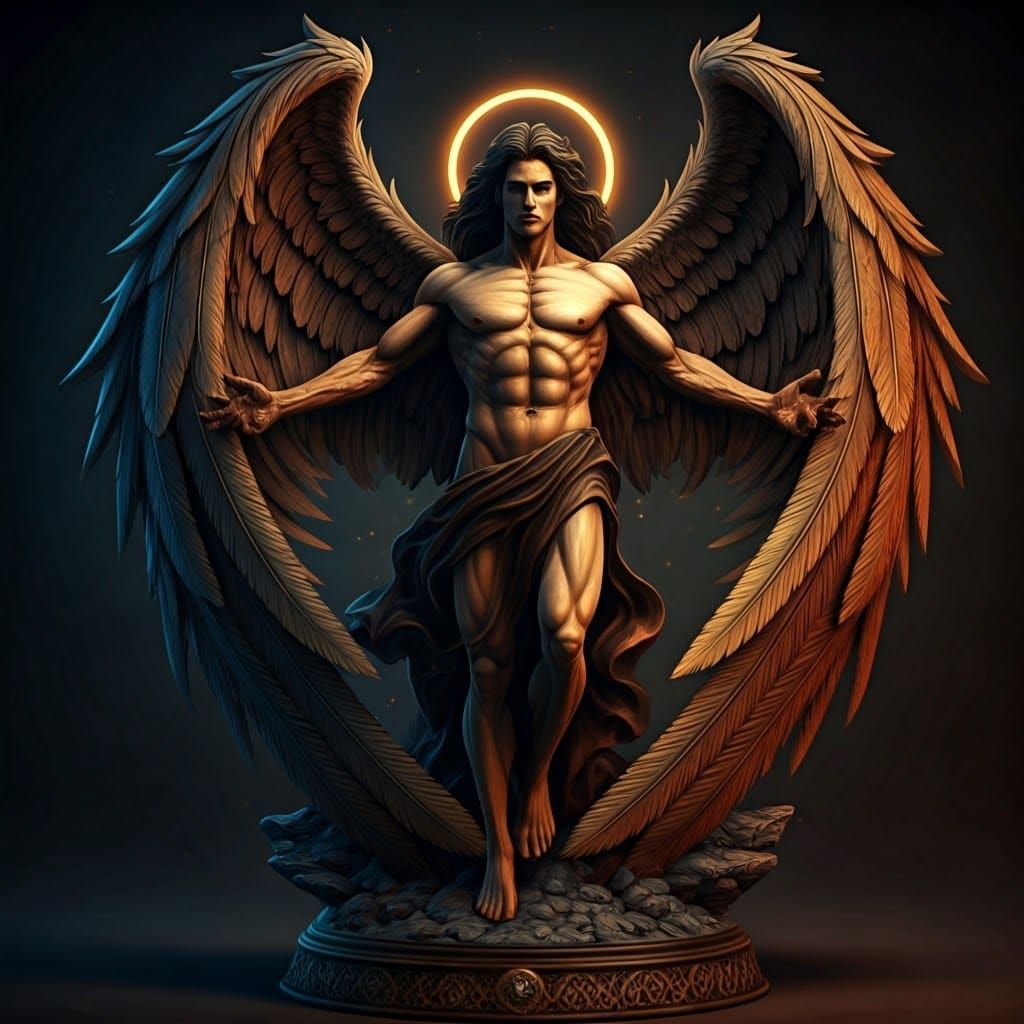 Detailed Wood Carving of Fallen Angel Lucifer