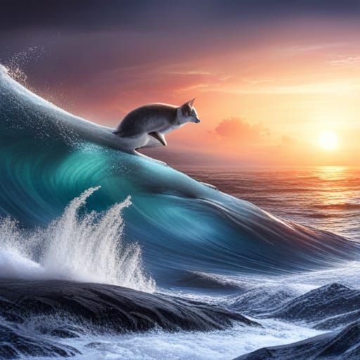 Kitten Rides Dolphin: Fantasy Concept Art