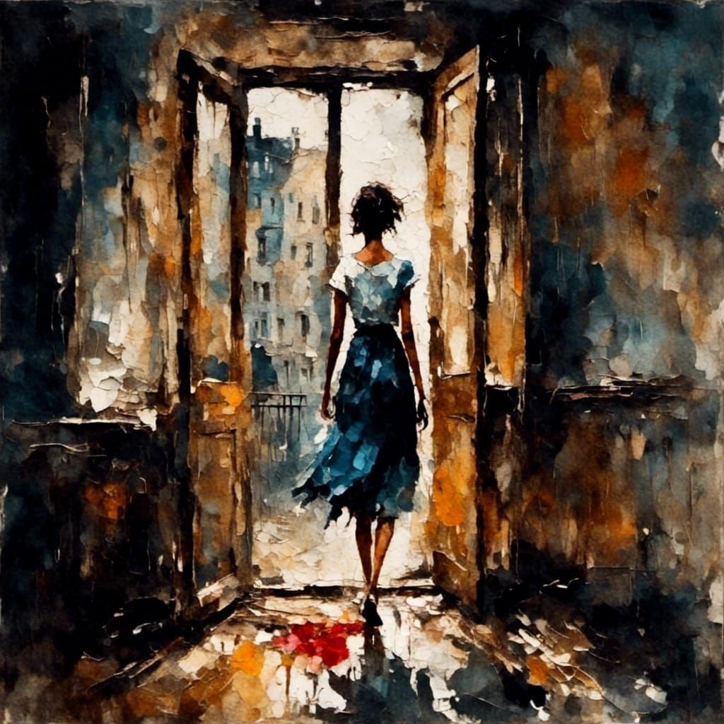 Impressionist Woman Walking to Window in Oil Paint