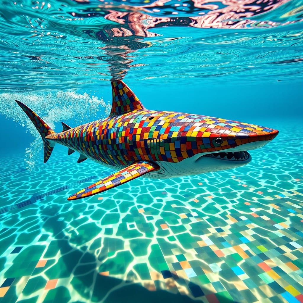 Ceramic Tile Shark in Shimmering Pool