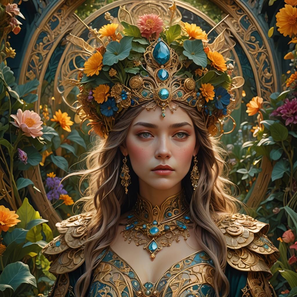 Art Nouveau Woman in Vibrant Garden