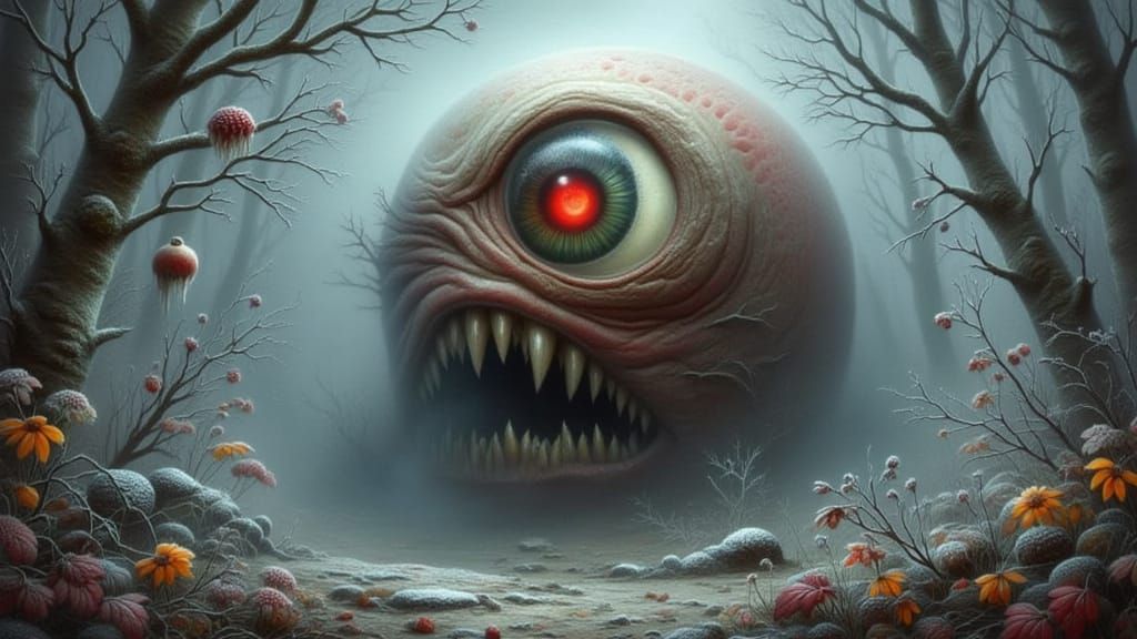 Menacing Eyeball Monster in Visceral Style