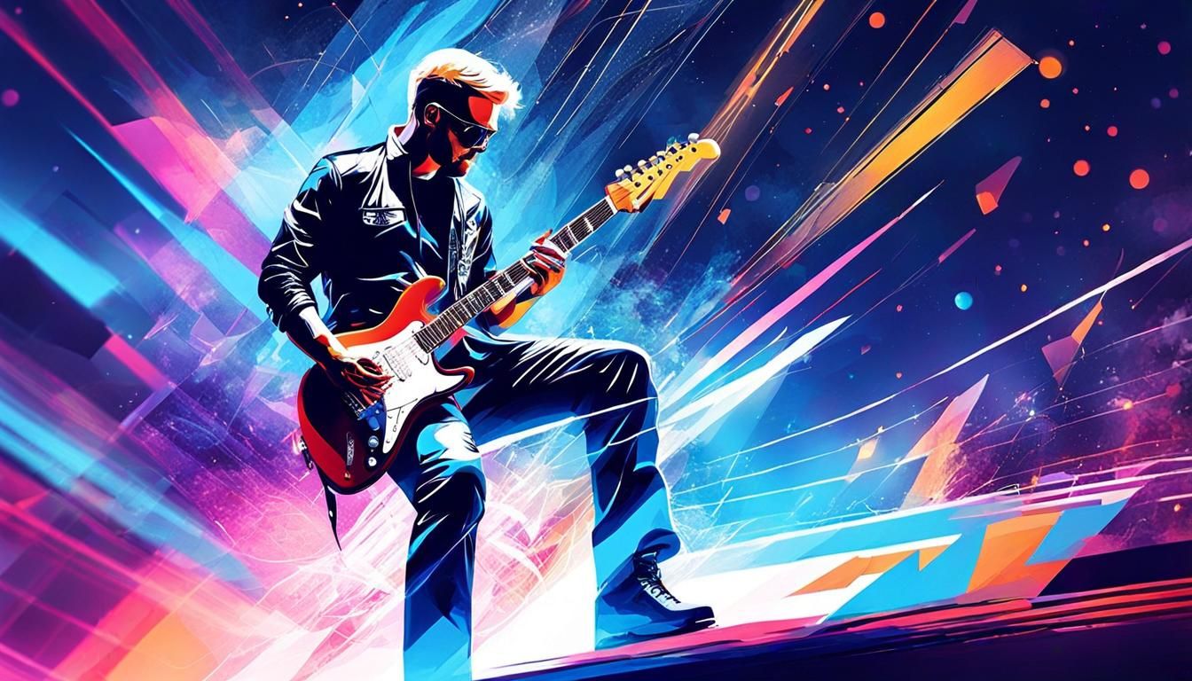 Electric Guitar Player in Double Exposure Art