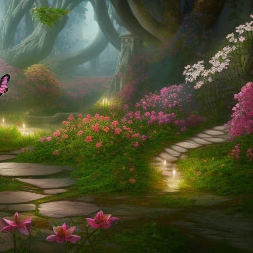 Butterflies in a Fantastical Rose Garden