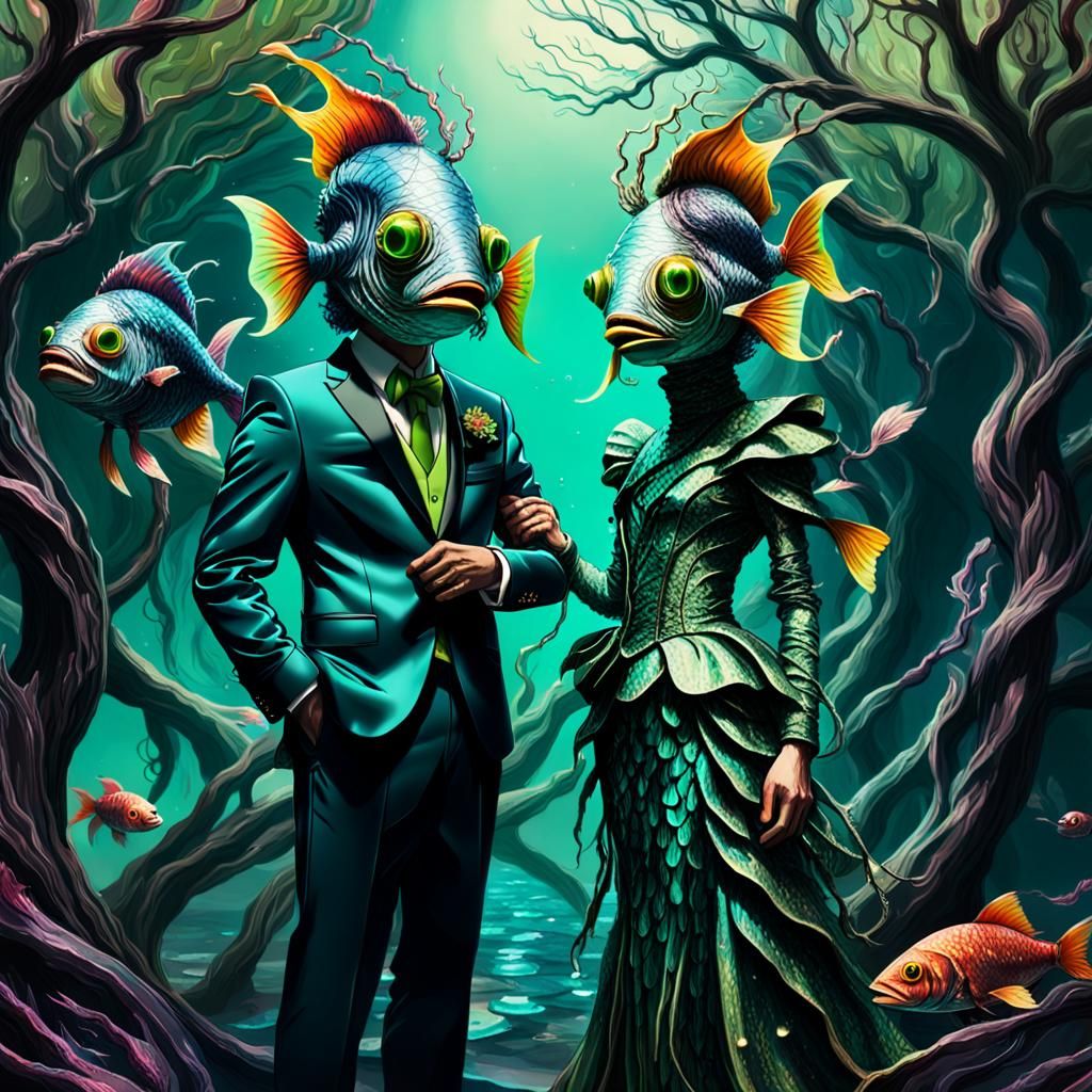 Eerie Dystopian Fish-People in Surreal Dimension