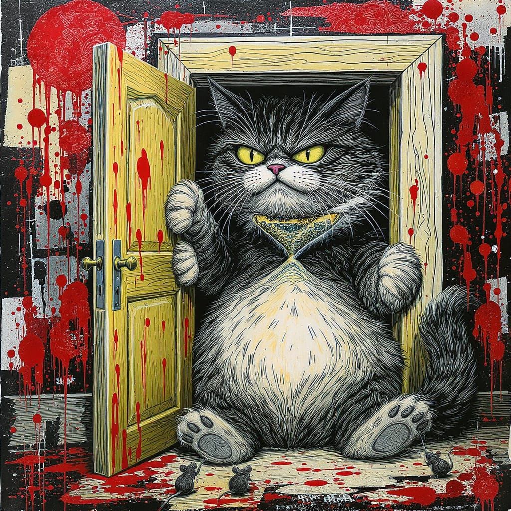 Humorous Giant Pallas Cat Stuck in Doorway