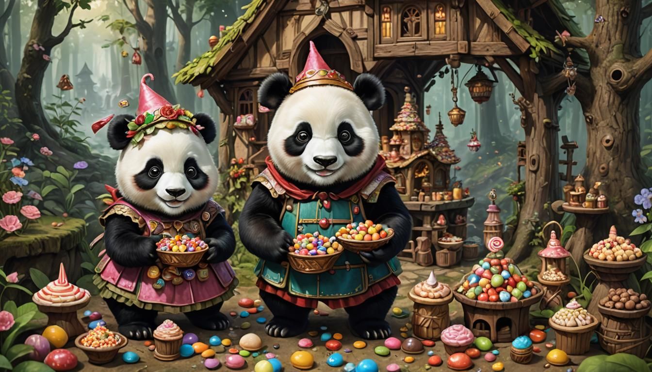 Panda Hansel and Gretel on an adventure