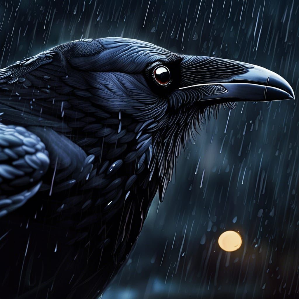 Hyperrealistic Raven in Flight at Night