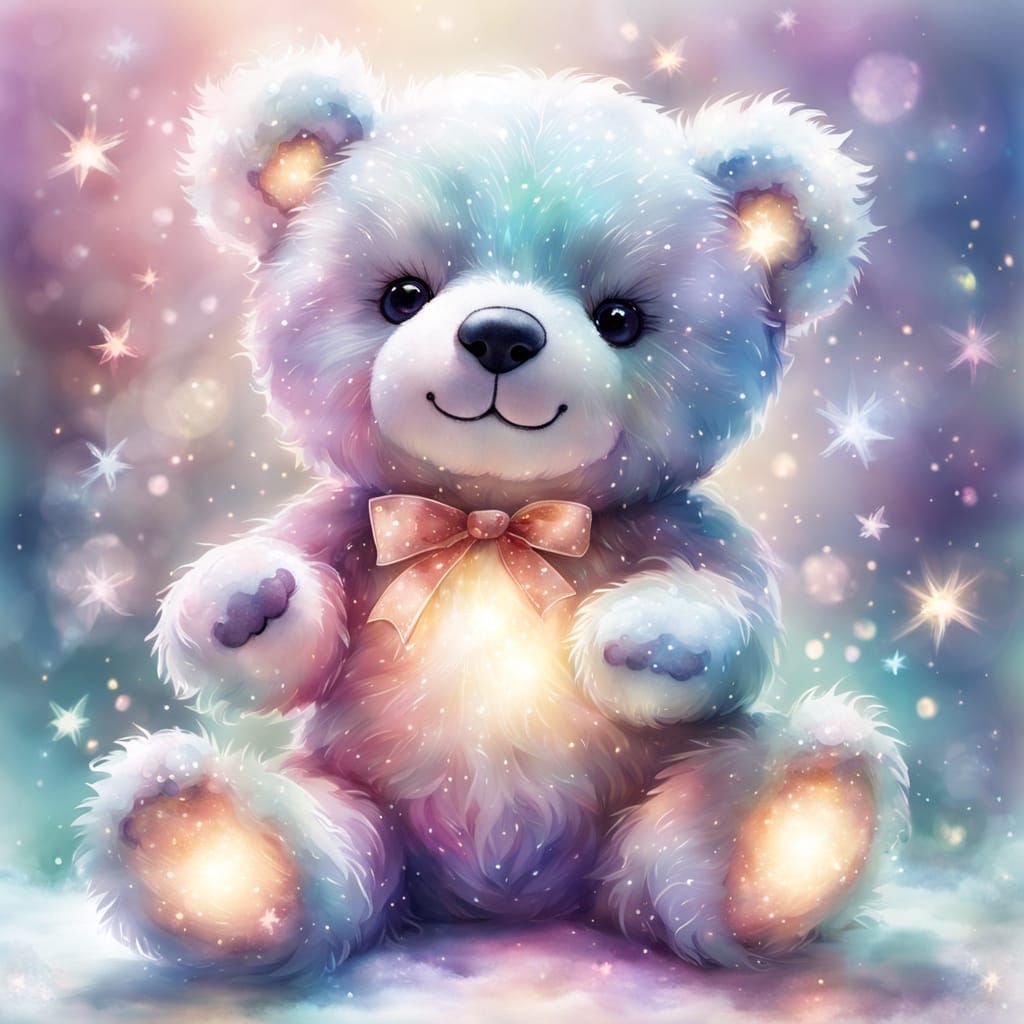 Dancing Transparent Teddy Bear in Watercolor Style