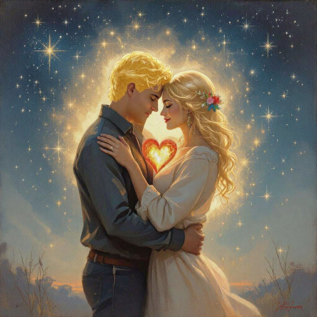 Soulmates Embrace: Love and Destiny in Oil Painting