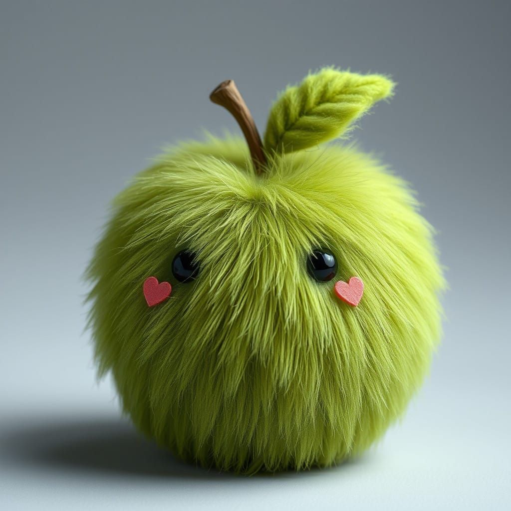 Whimsical Apple Sculpture in Plush Texture Art