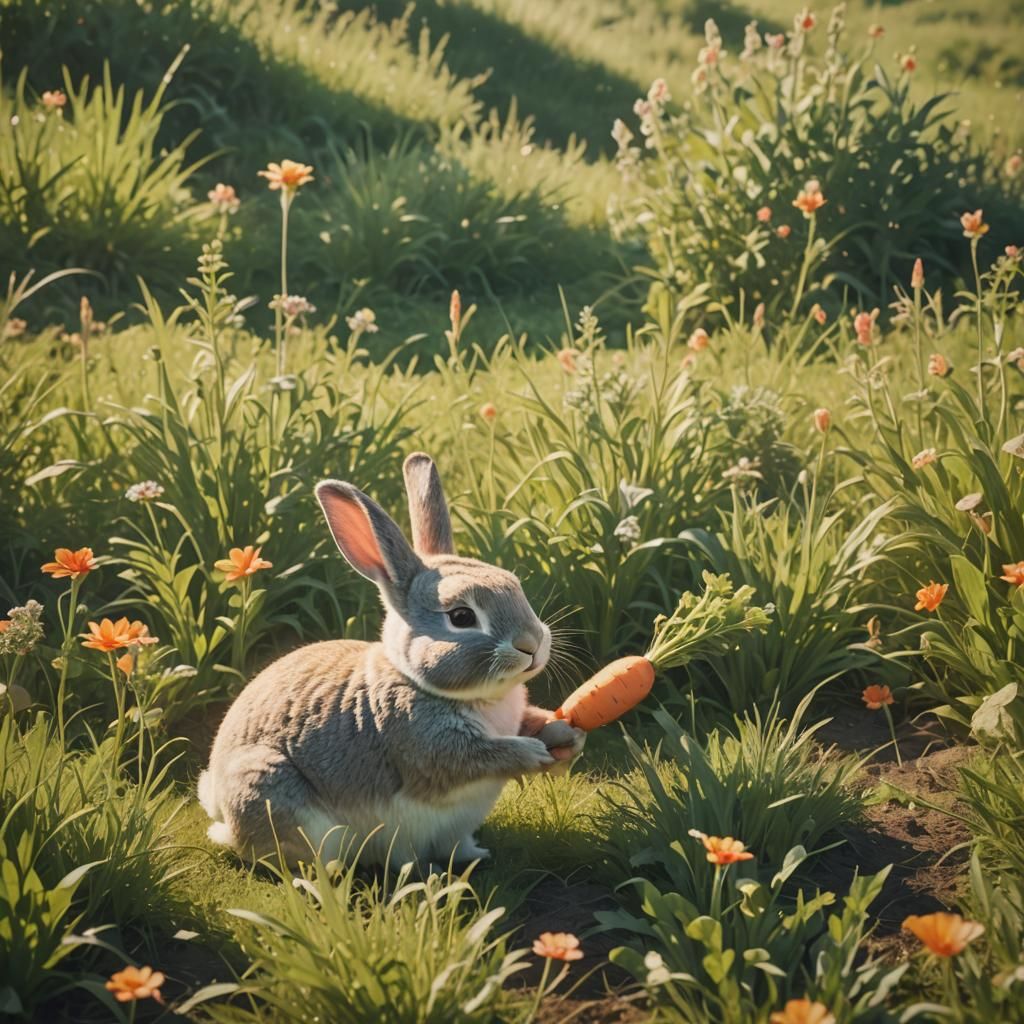 Chubby Bunny Rabbit in Sunny Meadow, Cinematic Style