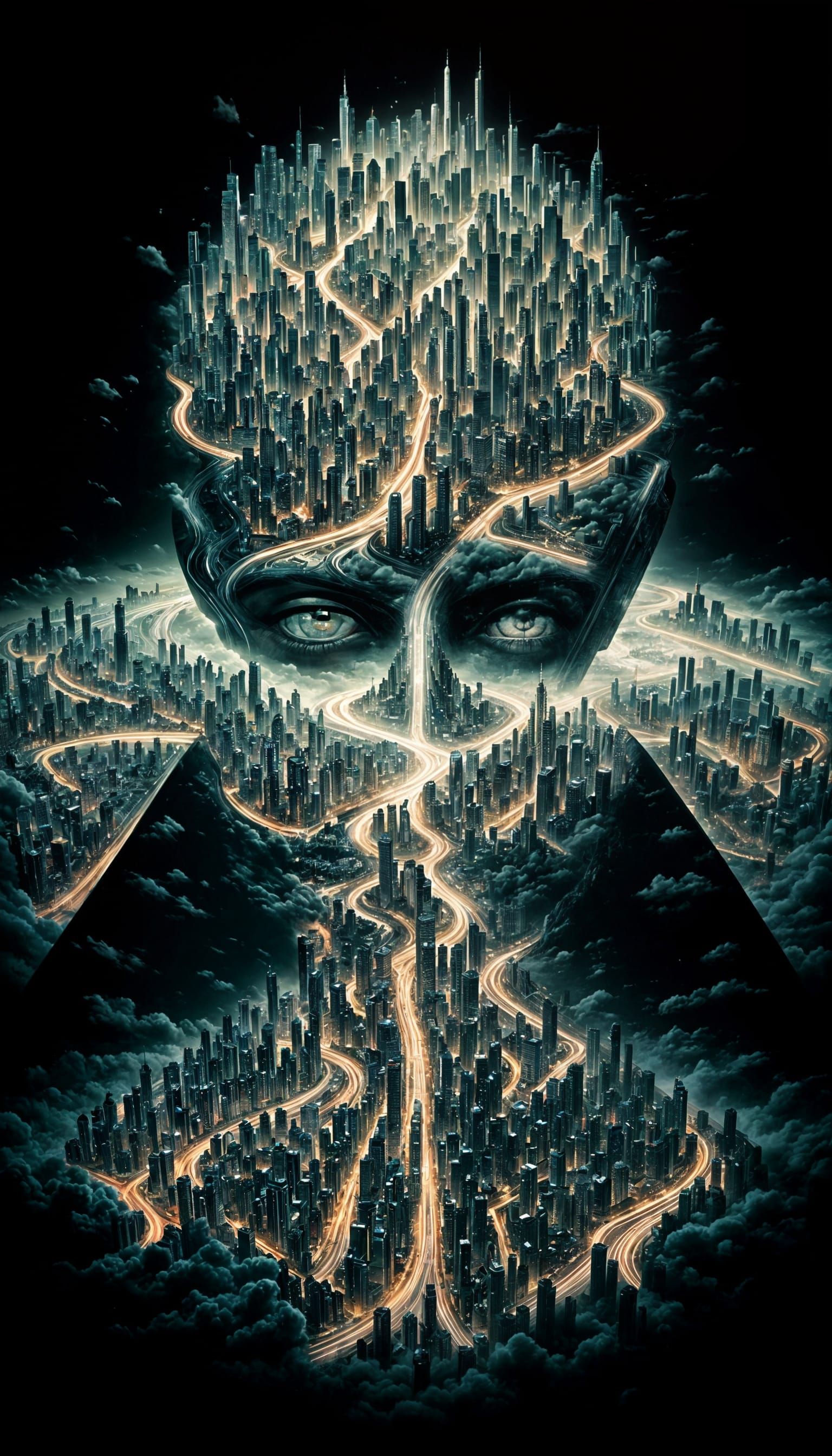 Surreal Cityscape Inside a Face