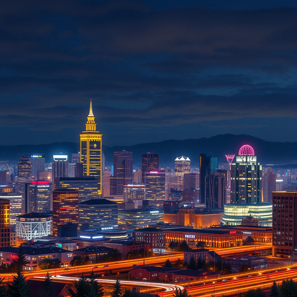 Portland Oregon Skyline at Night in 3D Anime Art