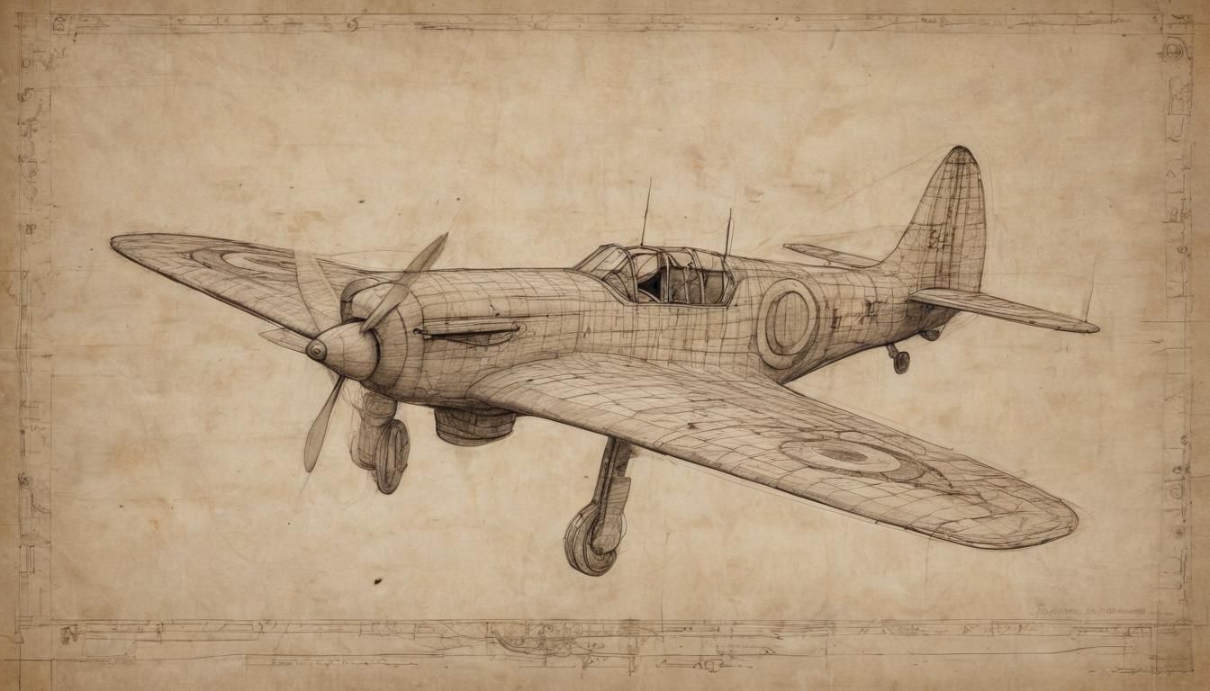 Spitfire Blueprint in Renaissance Drawing Style
