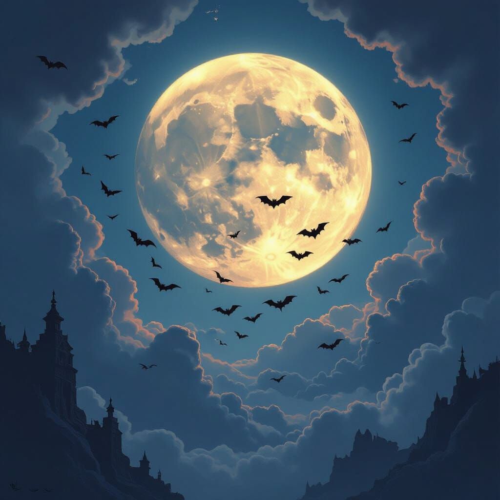 Ominous Moonlit Sky with Swirling Bats