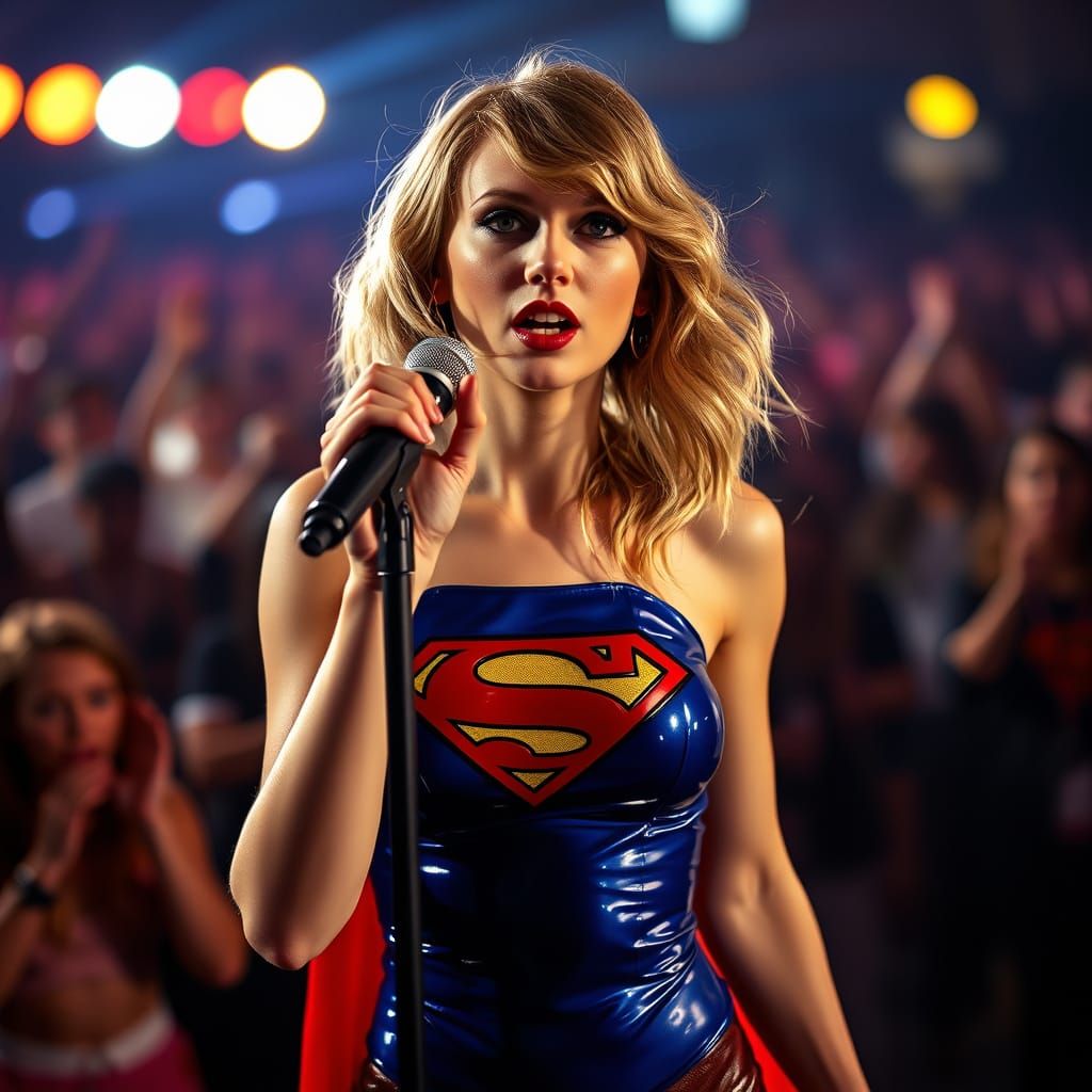 Supergirl Pop Star Performance: Hyperrealistic Stage Portrai...