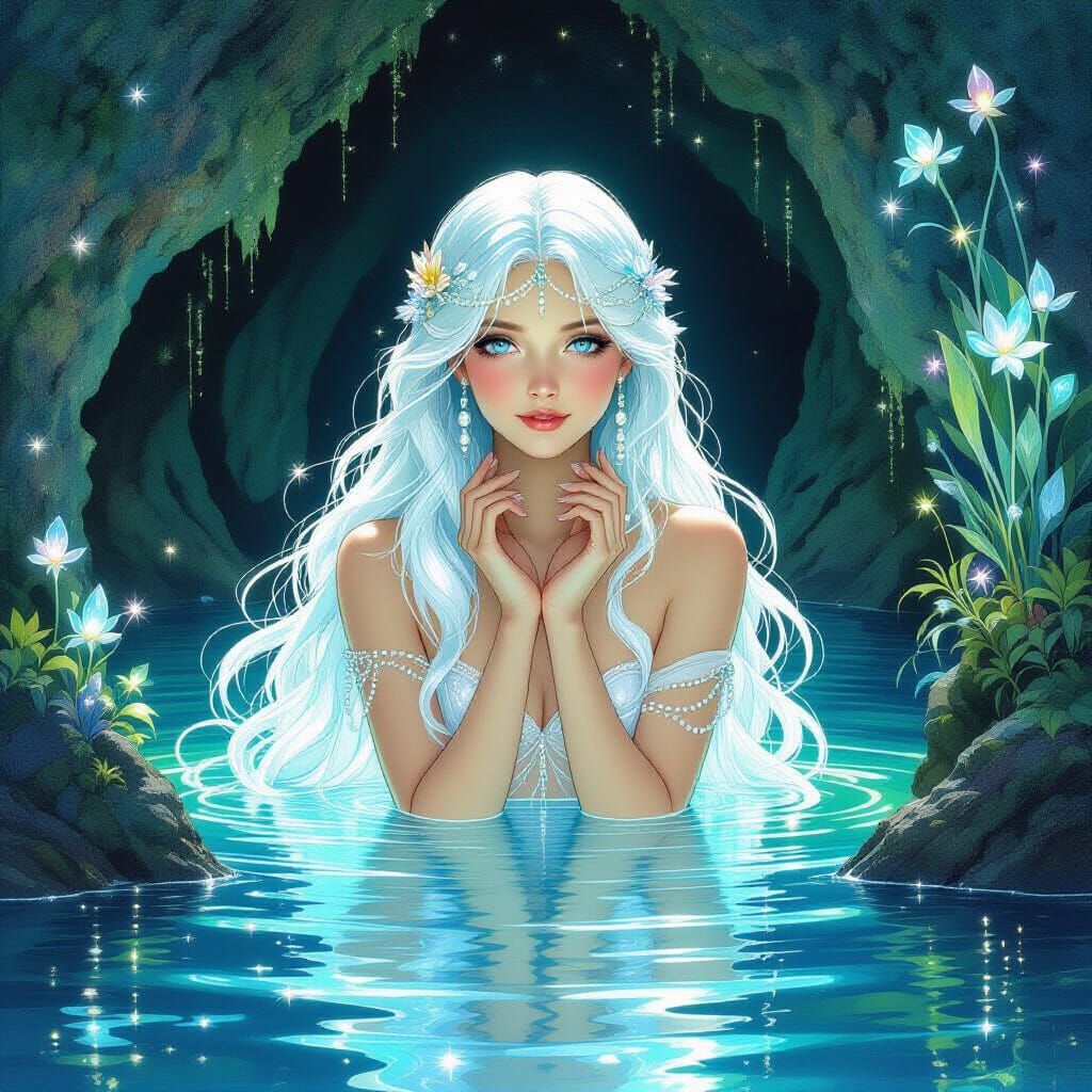 Opalescent Water Nymph in Art Nouveau Style