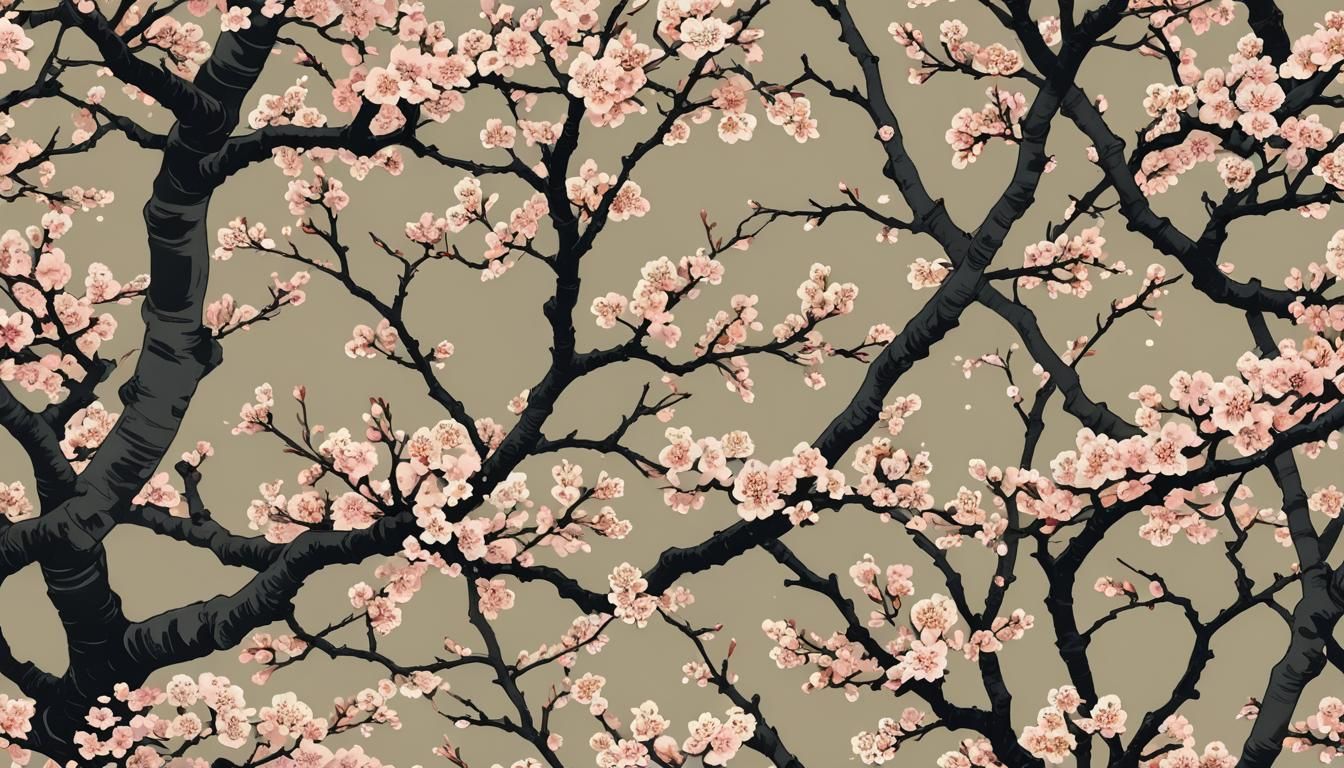 Seasonal Japanese Garden in Ukiyo-e Style