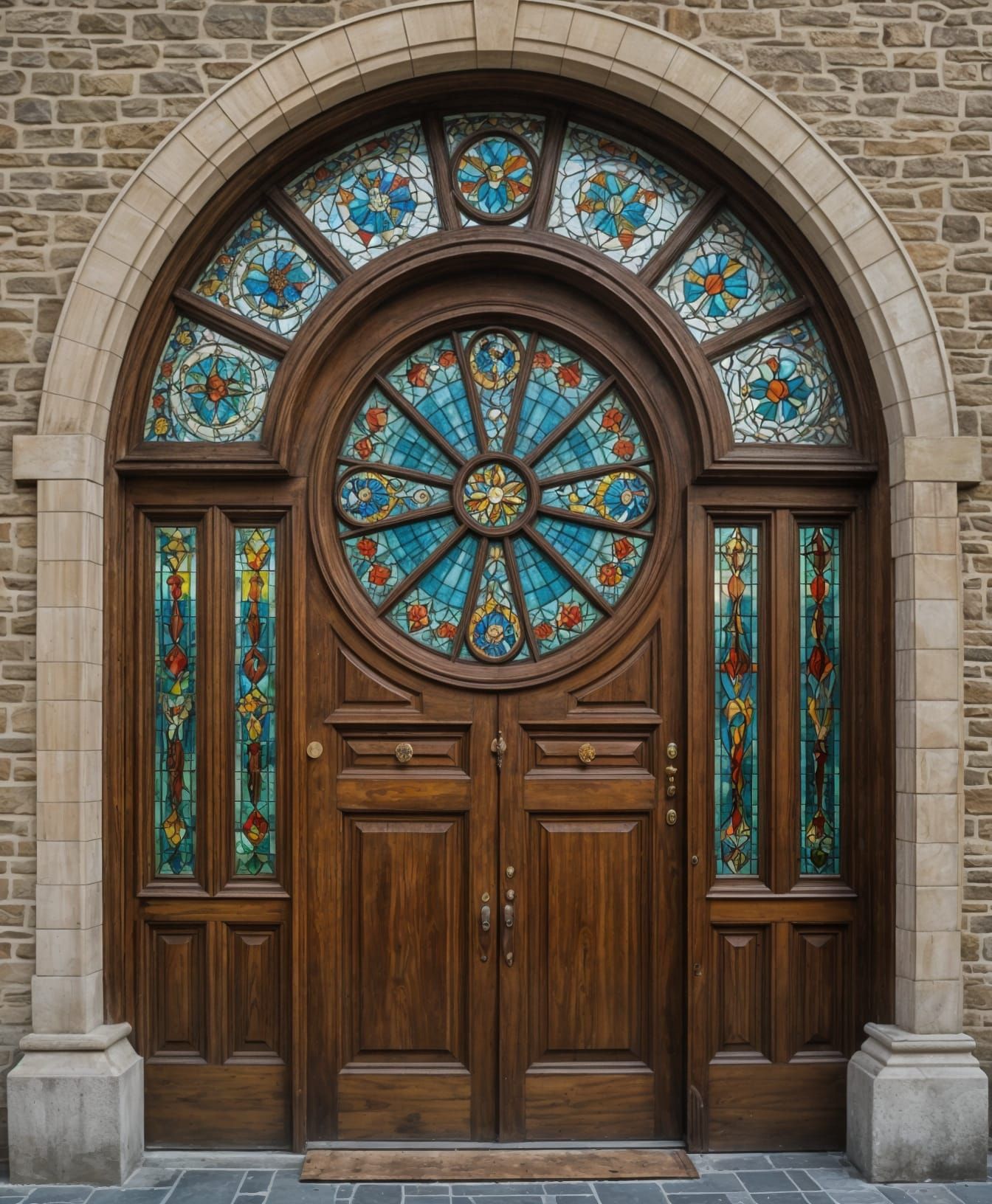 Church Door with Kaleidoscope Stained Glass