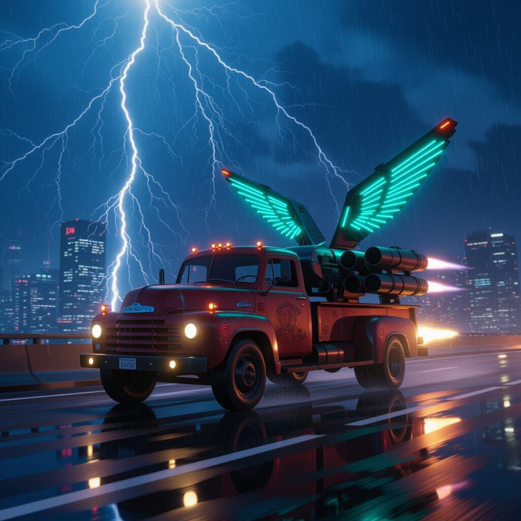 Retro Truck Transforms into Flying Cyberpunk Machine