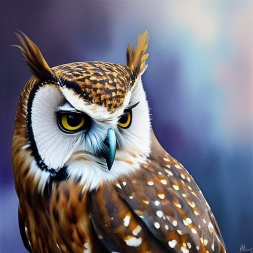 Watercolor Owl Painting with Color Splashes