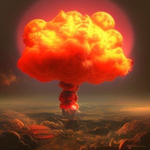 Vivid Atomic Bomb Mushroom Cloud: Digital Matte Painting