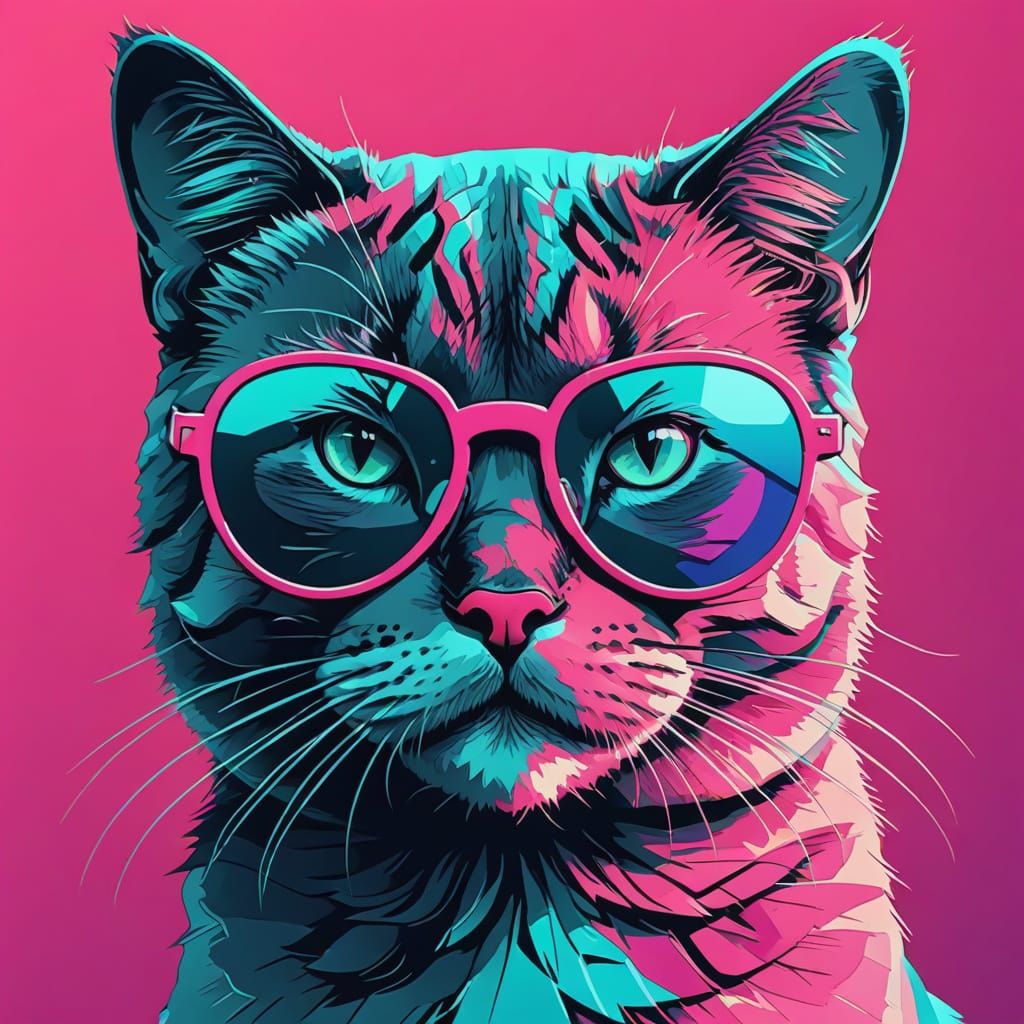 Vibrant Pop Art Cat in Aviators