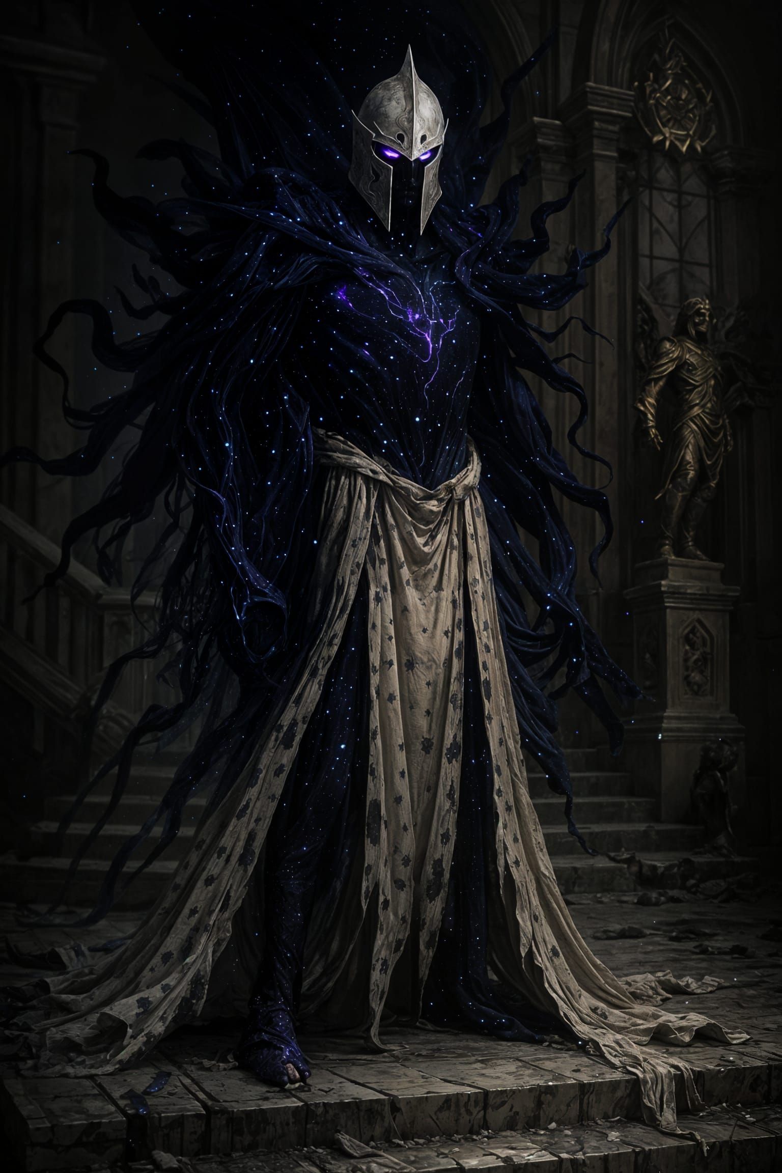 Galactic Paladin in Ruined Palace, Dark Fantasy Style