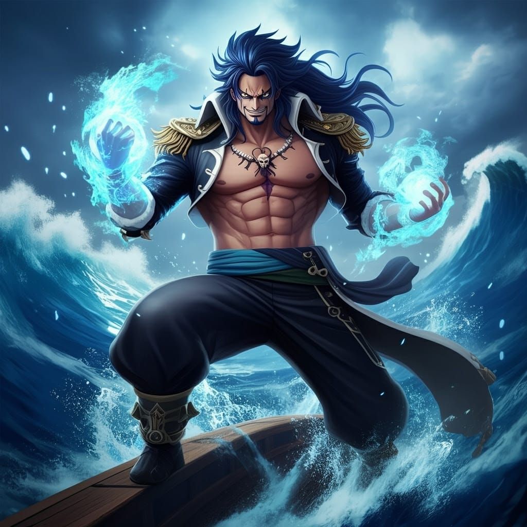 Muscular Pirate Master of Oceanic Haki in Anime-Inspired 3D....