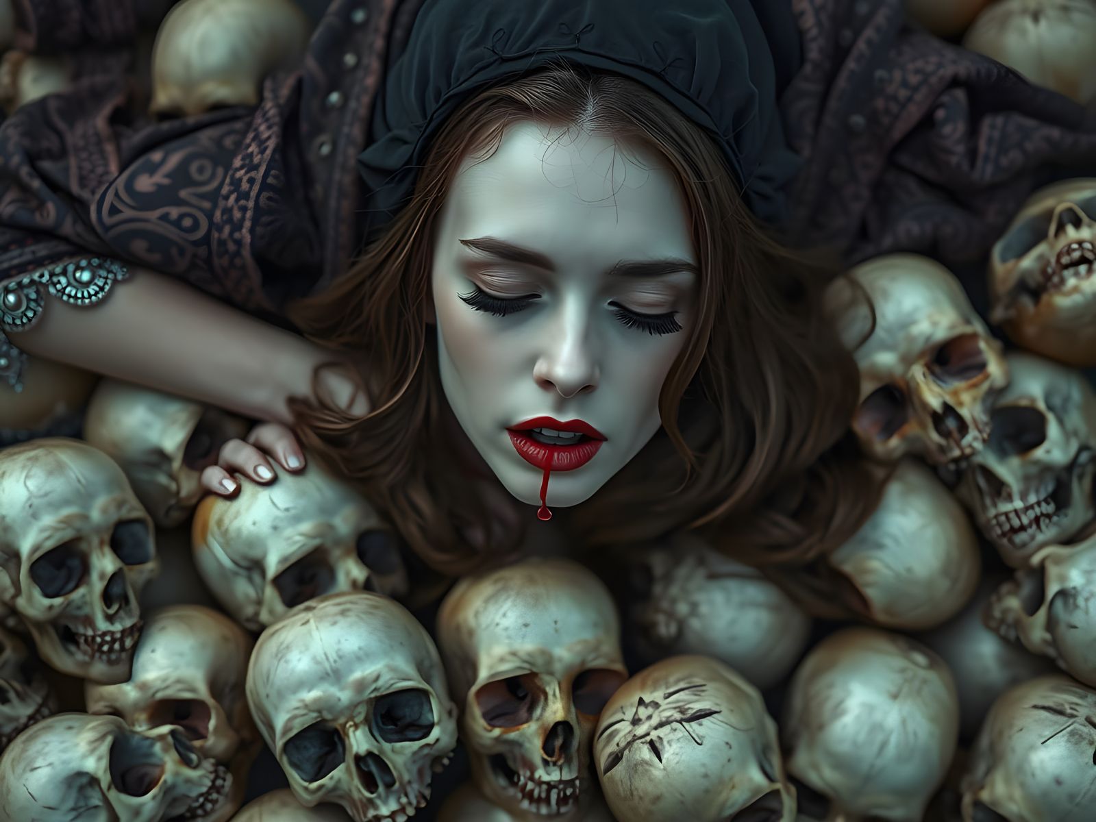 Medieval Vampire Woman Portrait in Gothic Style