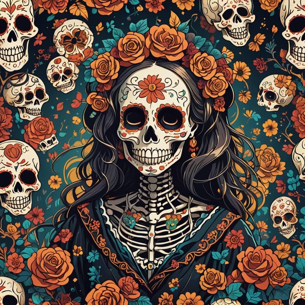 Folk Catrina Skeleton: Day of the Dead Art