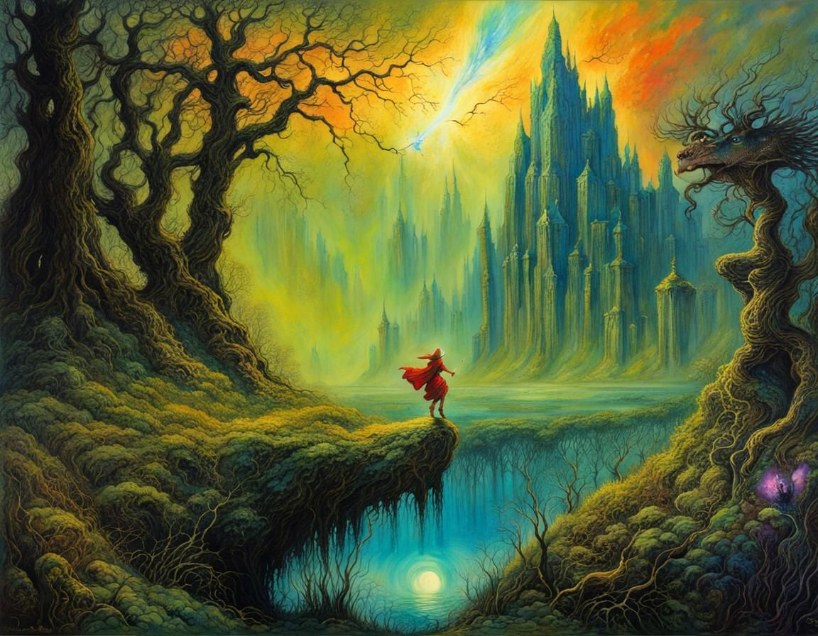 Elf Chasing Shooting Star in Surreal Style