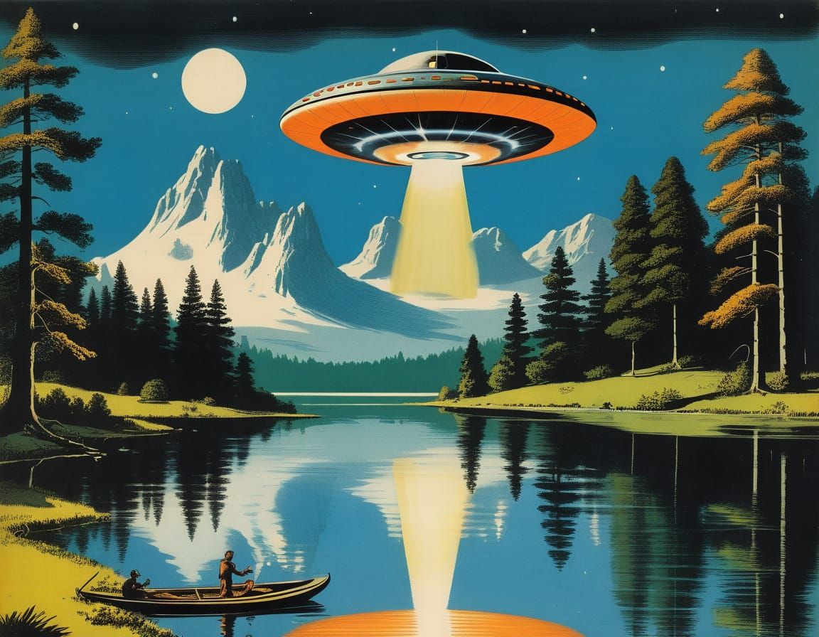 Medieval UFO Scene in Retro Style