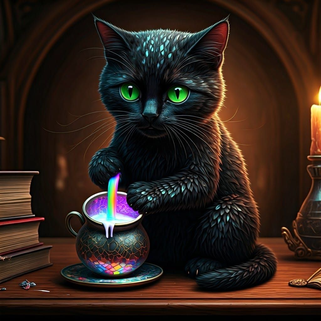 Majestic Black Cat in Glass Mosaic Wonderland