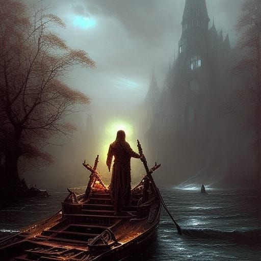 Epic Ferryman on the River Styx Painting