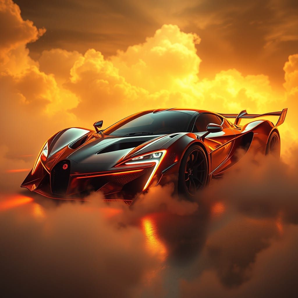 Sleek Super Car in Dreamlike Fantasy Environment