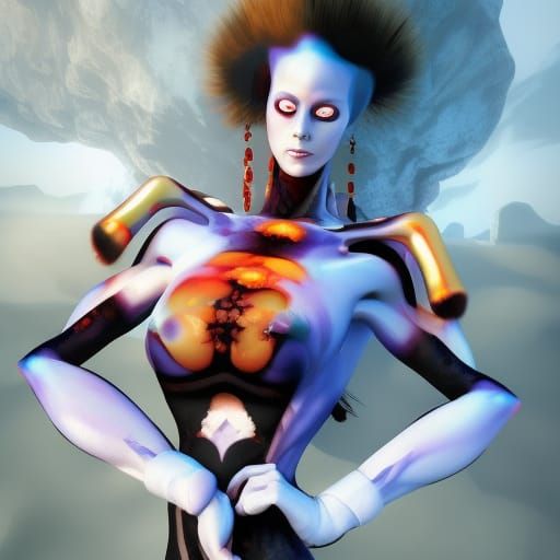 Fire Goddess Warrior in Space, Oil Painting