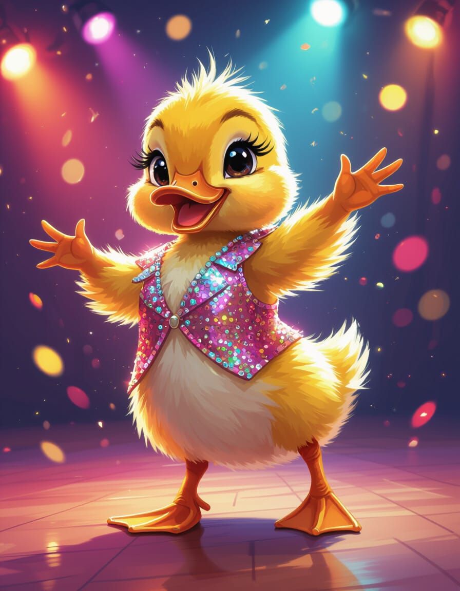Duckling Tango Dancing in Salsa Club Lights