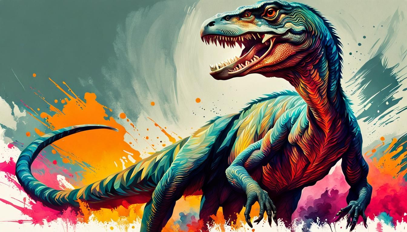 Velociraptor's Feast: A Vibrant Digital Painting