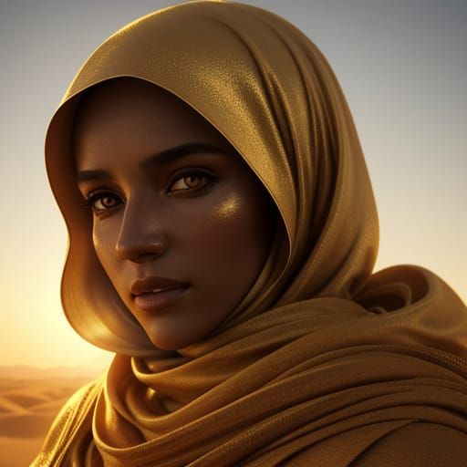 Woman in Hijab in Desert, Golden Hour Digital Art