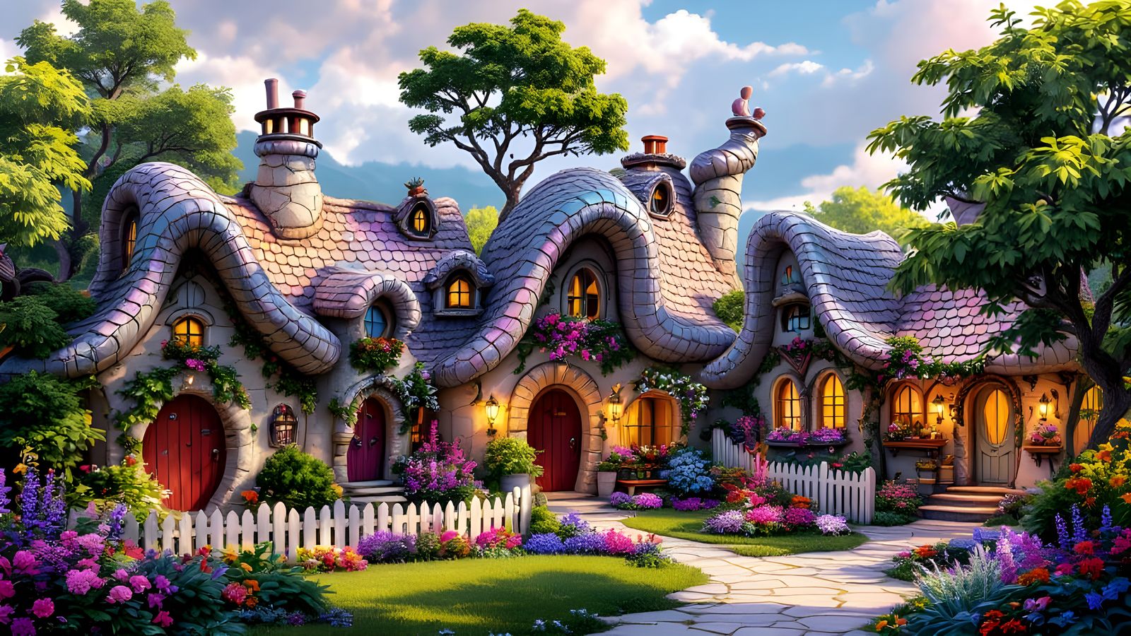 Enchanting Miniature Town of Whimsical Stone Houses in Vibra...