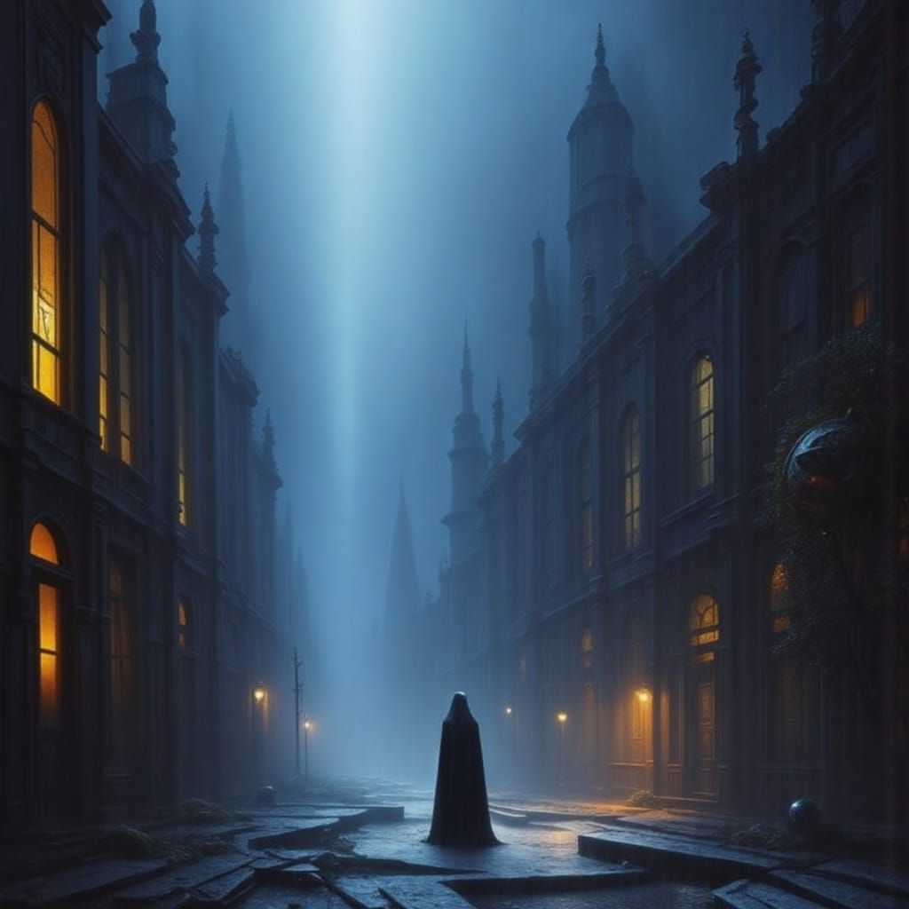 Surreal Midnight Cityscape: Dali Nightmare Dreamscape