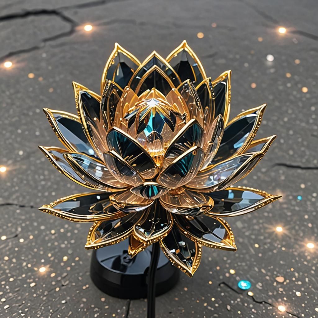 Elegant Crystal Lotus Flower in Cyberpunk Style